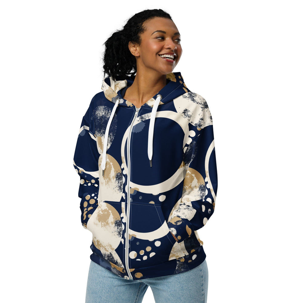 Womens Graphic Zip Hoodie Blue Beige Spotted Print