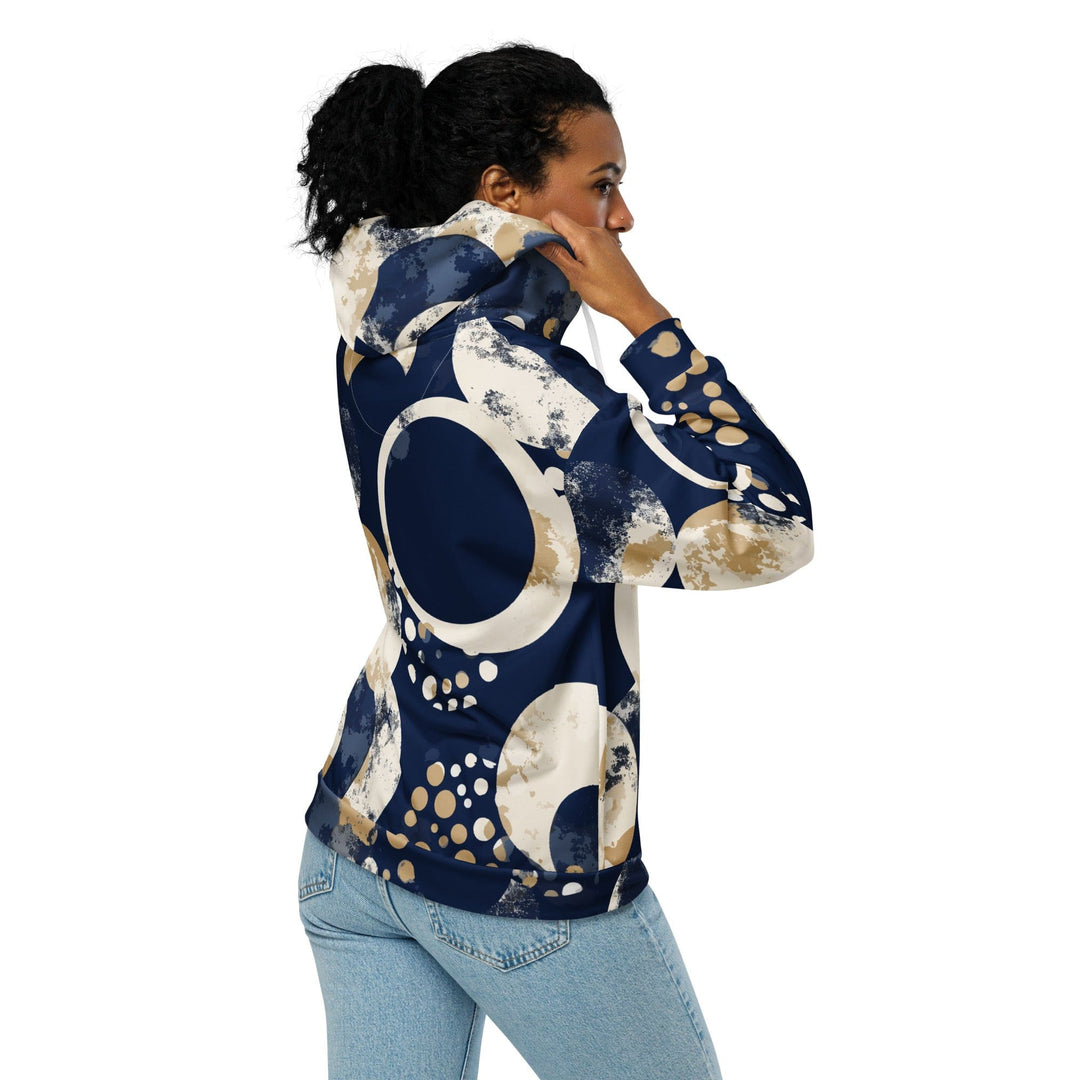 Womens Graphic Zip Hoodie Blue Beige Spotted Print