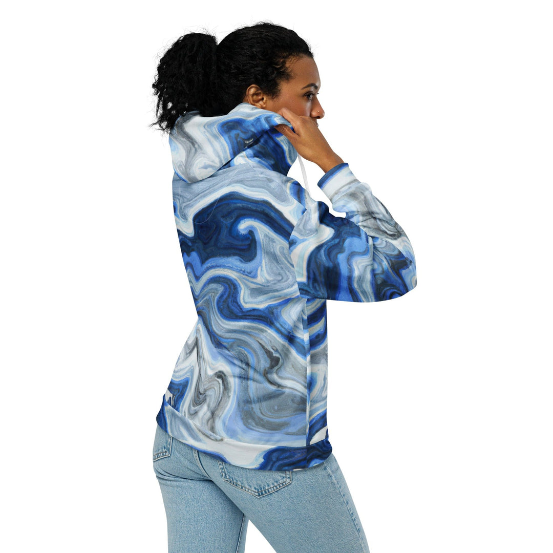 Womens Graphic Zip Hoodie Blue Grey Marble Print