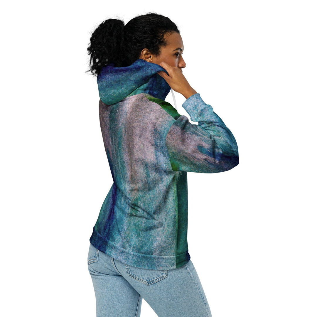 Womens Graphic Zip Hoodie Blue Hue Watercolor Abstract Print