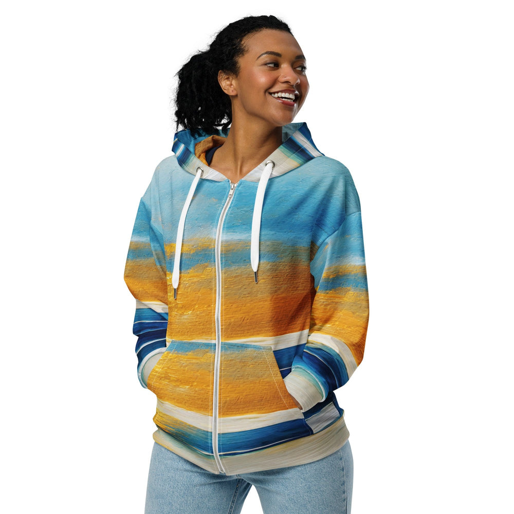 Womens Graphic Zip Hoodie Blue Ocean Golden Sunset Print 2