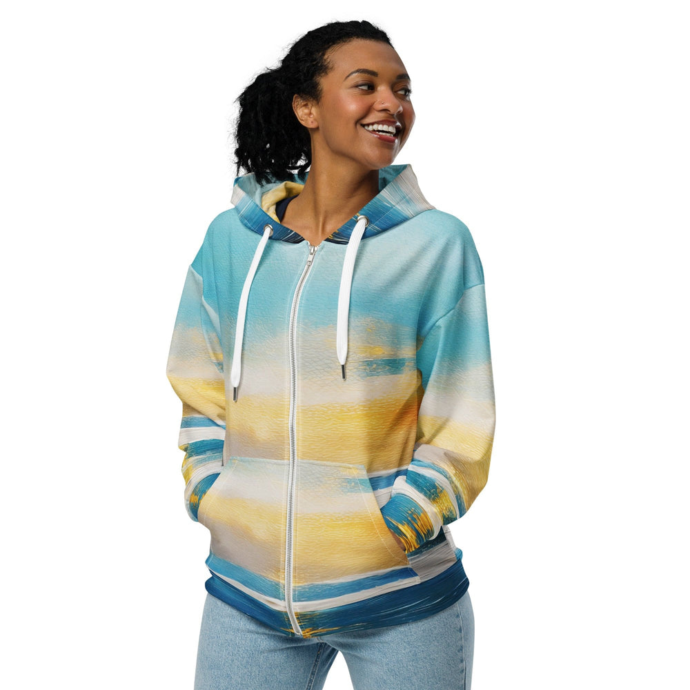 Womens Graphic Zip Hoodie Blue Ocean Golden Sunset Print 3