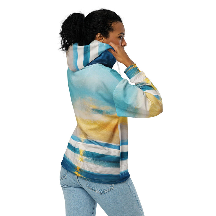 Womens Graphic Zip Hoodie Blue Ocean Golden Sunset Print 3