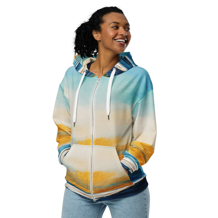 Womens Graphic Zip Hoodie Blue Ocean Golden Sunset Print 4