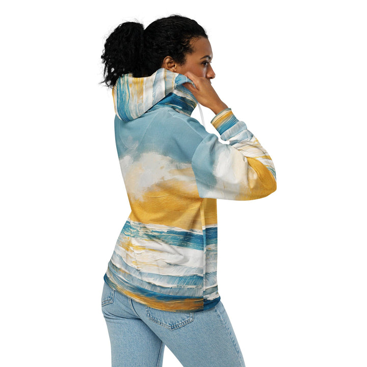 Womens Graphic Zip Hoodie Blue Ocean Golden Sunset Print