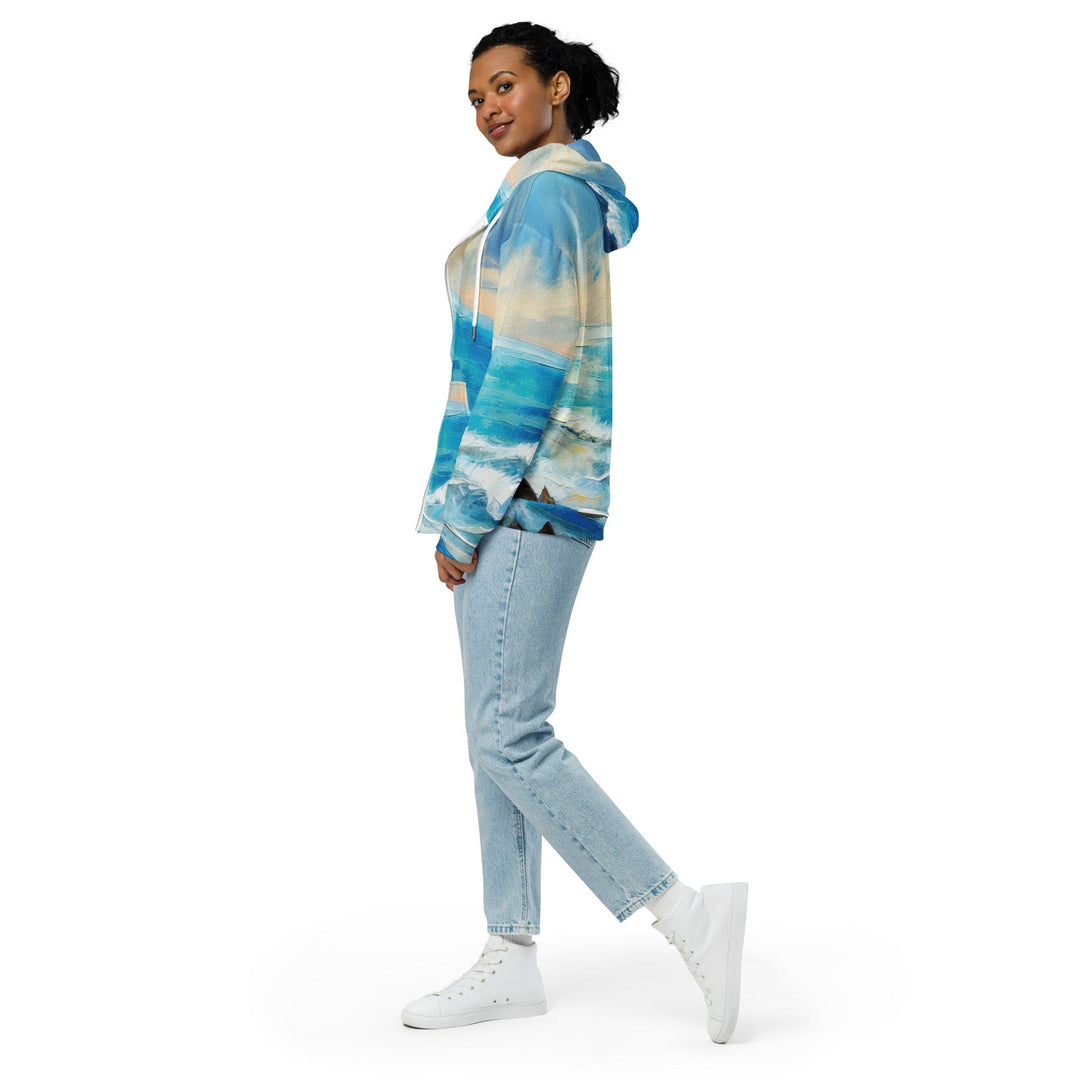 Womens Graphic Zip Hoodie Blue Ocean Print