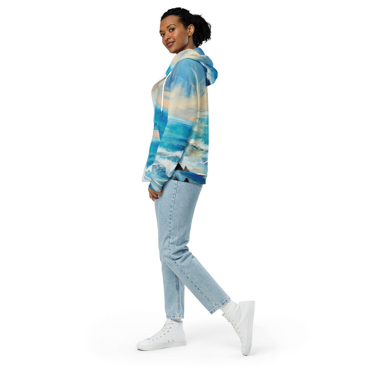 Womens Graphic Zip Hoodie Blue Ocean Print