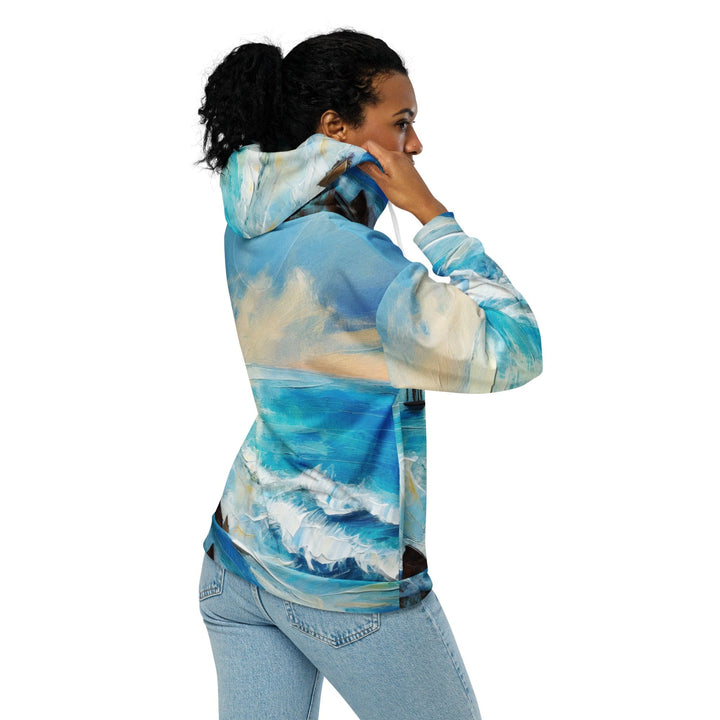 Womens Graphic Zip Hoodie Blue Ocean Print