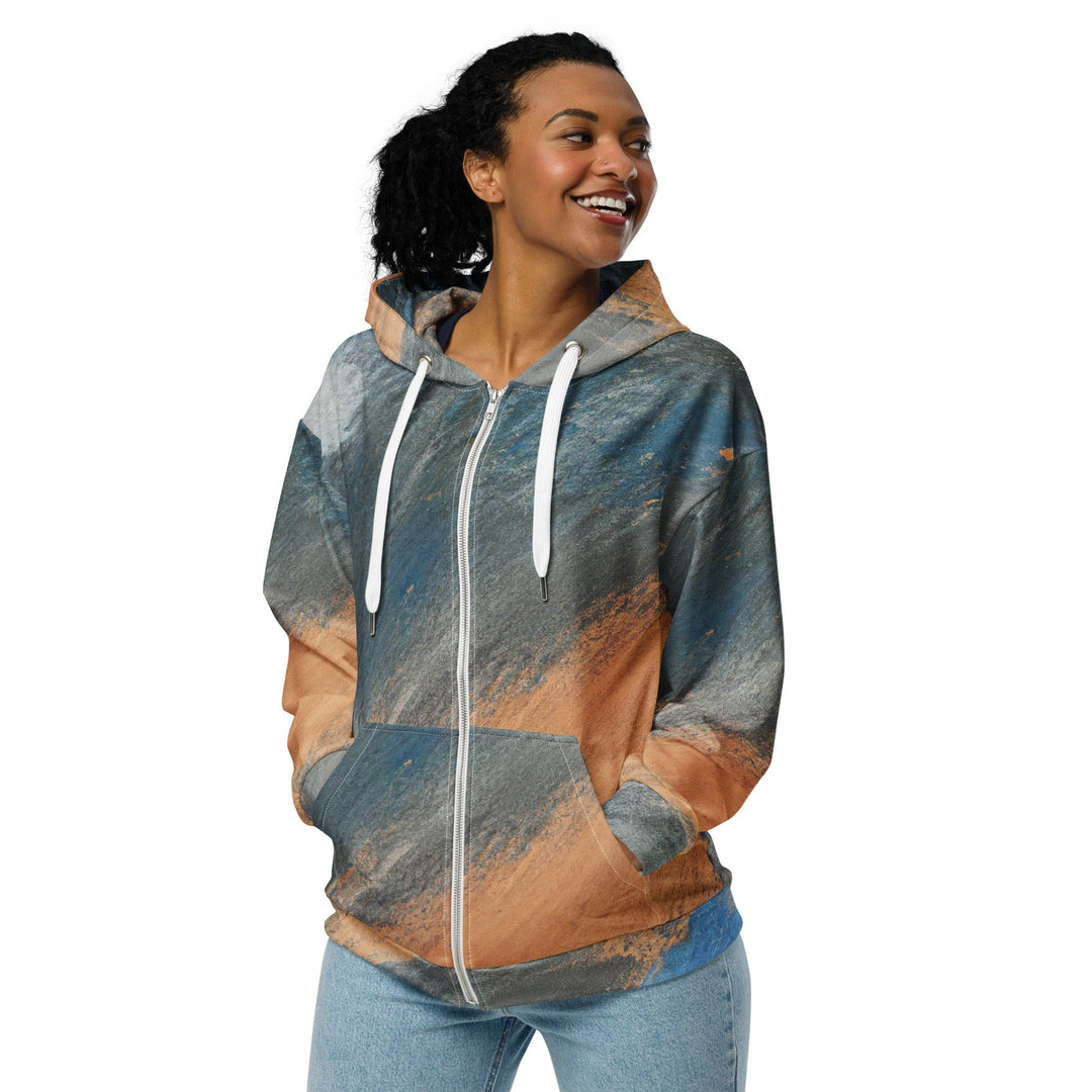 Womens Graphic Zip Hoodie Blue Orange Abstract Pattern