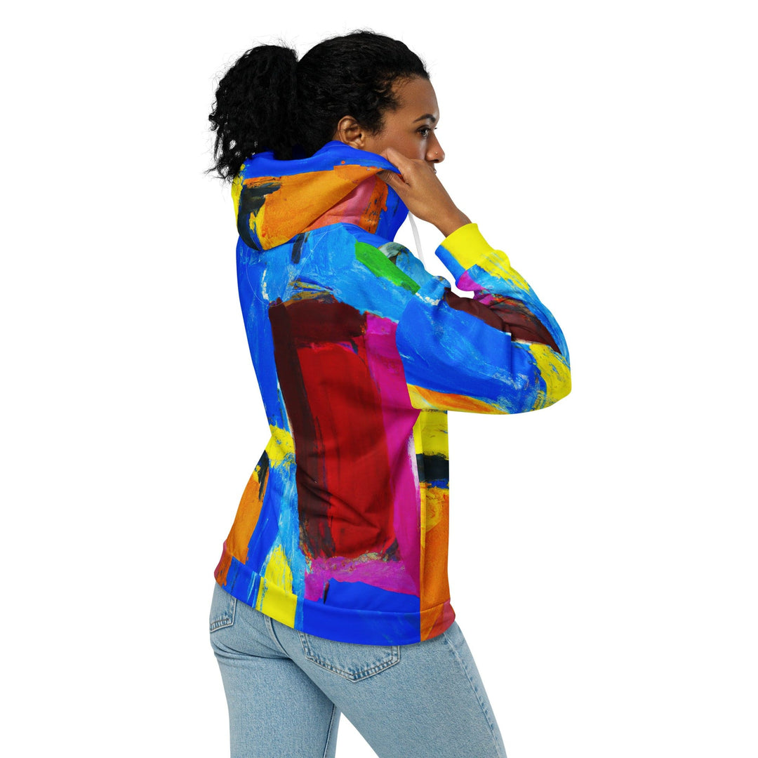 Womens Graphic Zip Hoodie Blue Red Abstract Pattern