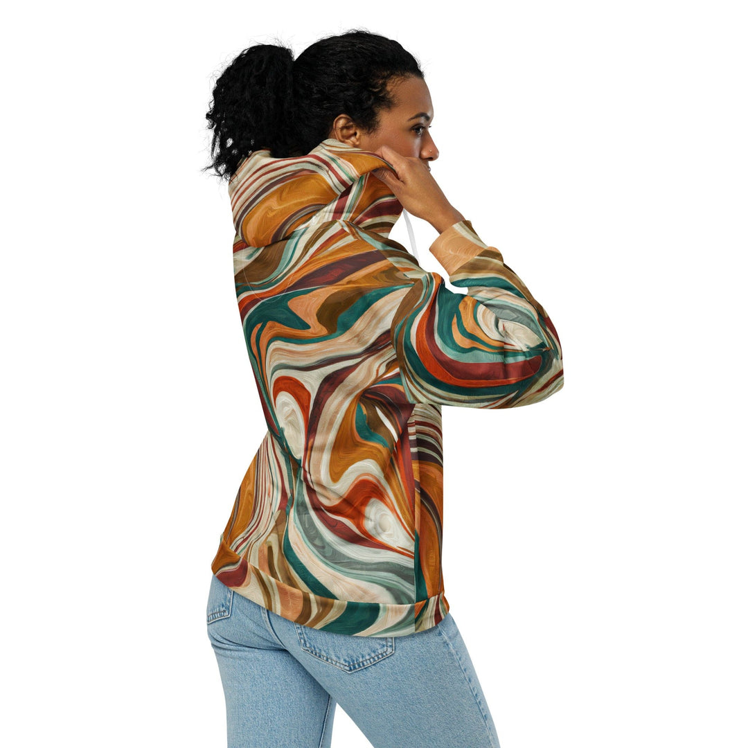 Womens Graphic Zip Hoodie Boho Brown Marble Print