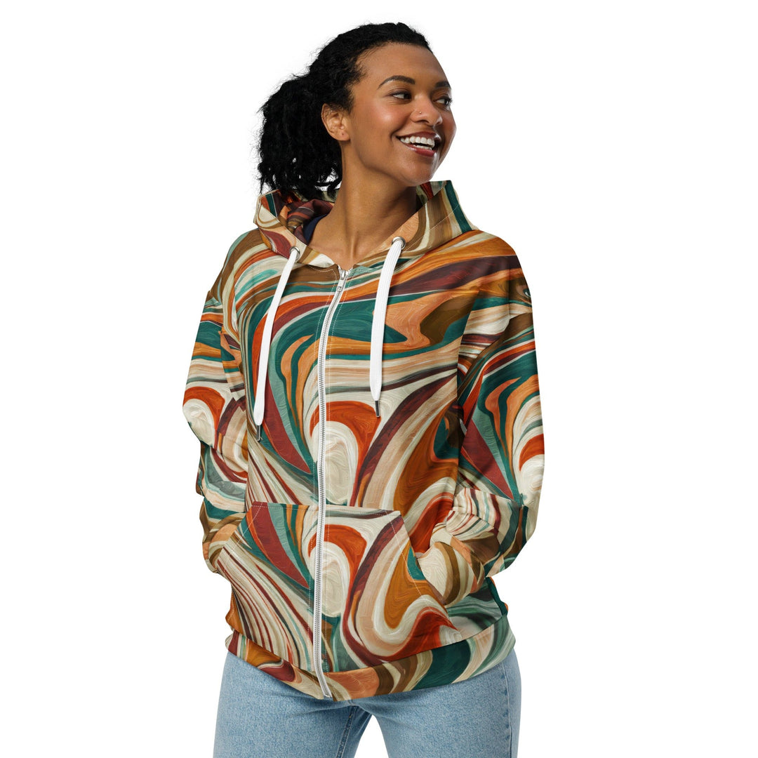 Womens Graphic Zip Hoodie Boho Brown Marble Print