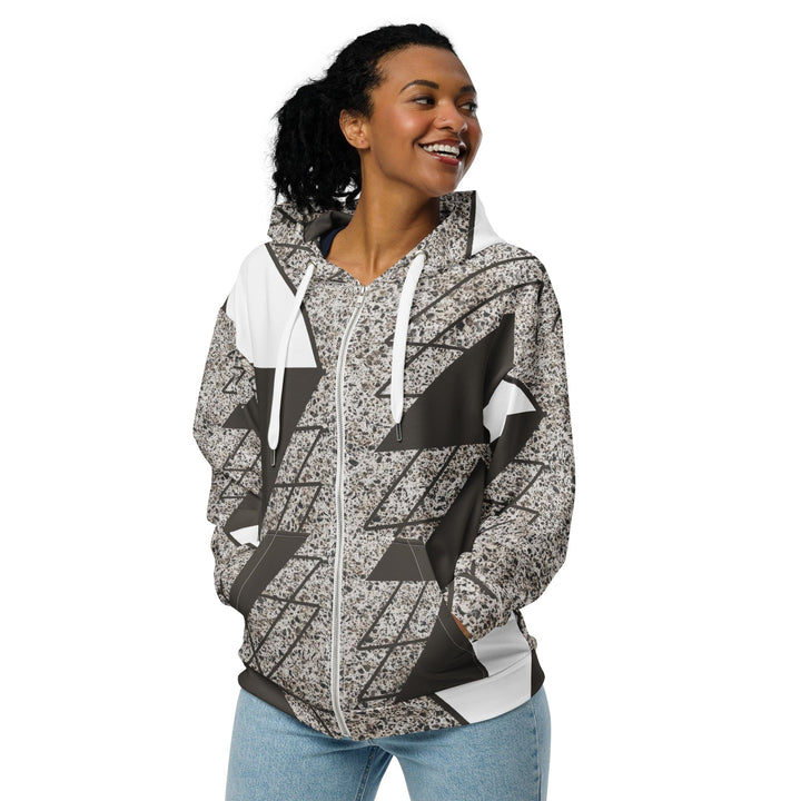 Womens Graphic Zip Hoodie Brown and White Triangular Colorblock