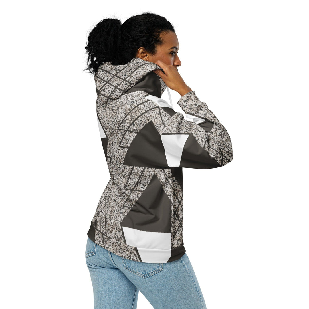 Womens Graphic Zip Hoodie Brown and White Triangular Colorblock