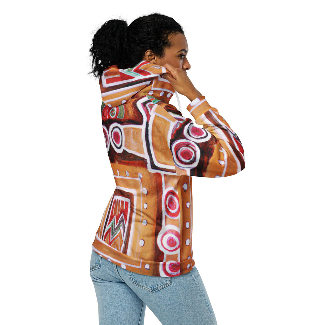 Womens Graphic Zip Hoodie Brown Orange Green Aztec Pattern