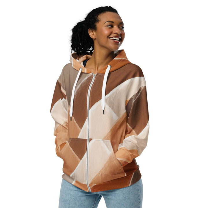 Womens Graphic Zip Hoodie Brown Rustic Watercolors Print