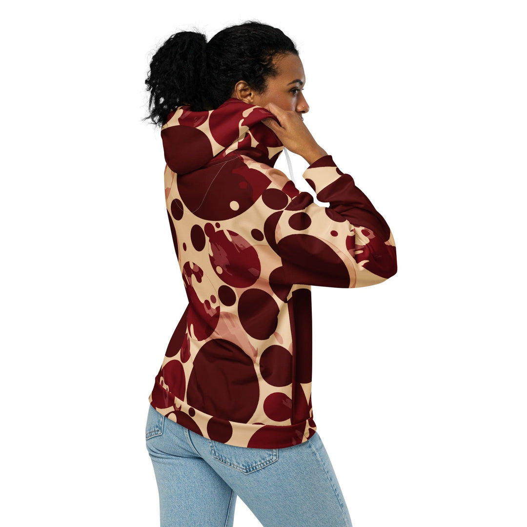 Womens Graphic Zip Hoodie Burgundy Beige Circular Print