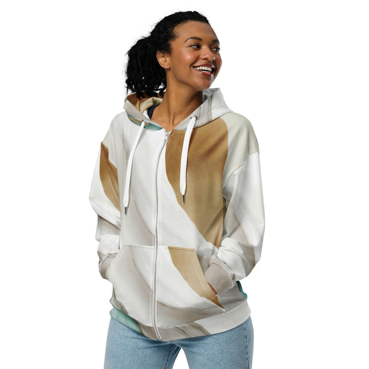 Womens Graphic Zip Hoodie Cream White Green Marbled Print