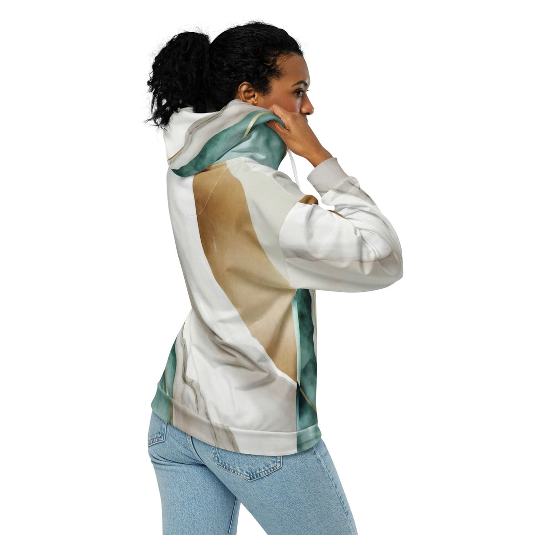 Womens Graphic Zip Hoodie Cream White Green Marbled Print