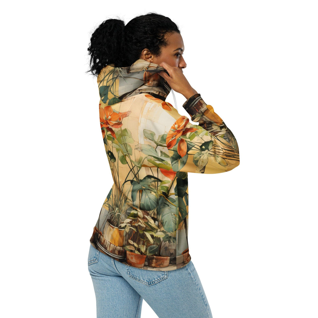 Womens Graphic Zip Hoodie Earthy Rustic Potted Plants Print