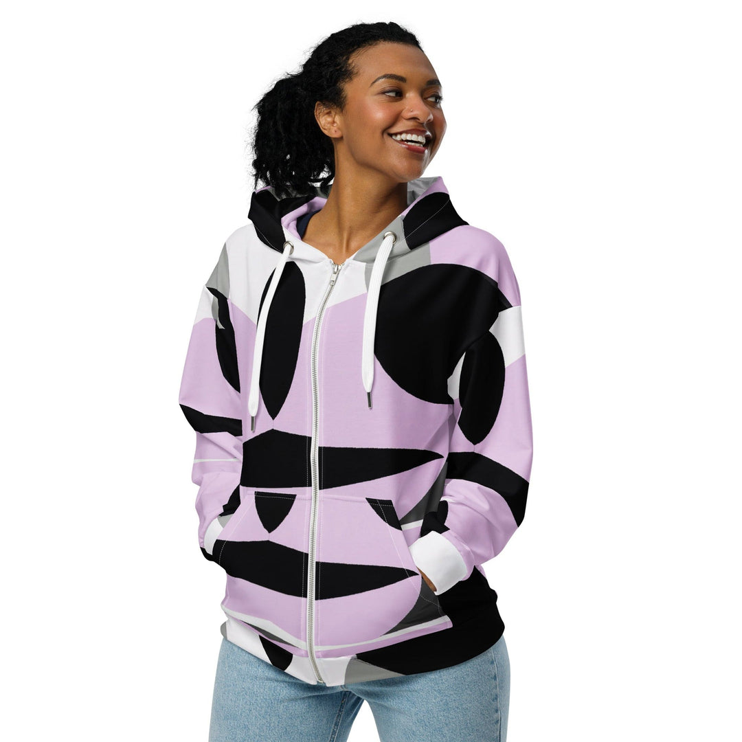 Womens Graphic Zip Hoodie Geometric Lavender and Black Pattern 2