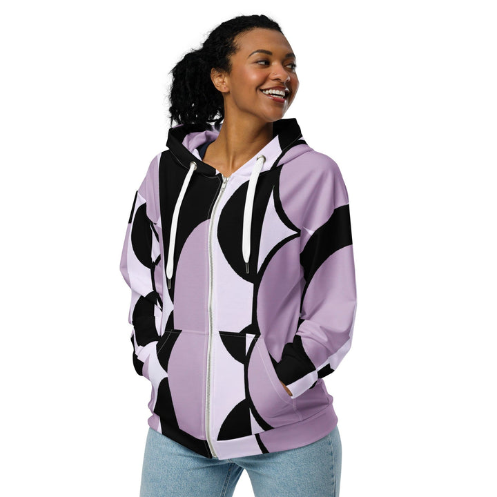 Womens Graphic Zip Hoodie Geometric Lavender and Black Pattern