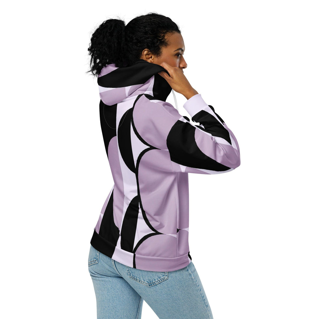 Womens Graphic Zip Hoodie Geometric Lavender and Black Pattern