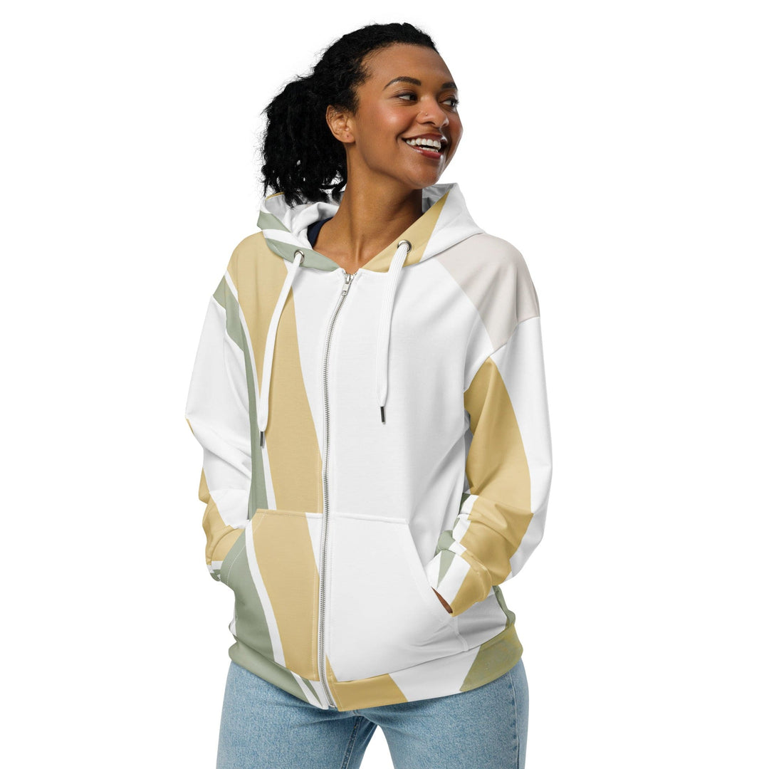 Womens Graphic Zip Hoodie Green Abstract Geometric Pattern