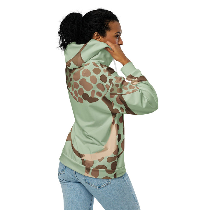 Womens Graphic Zip Hoodie Green Beige Spotted Print