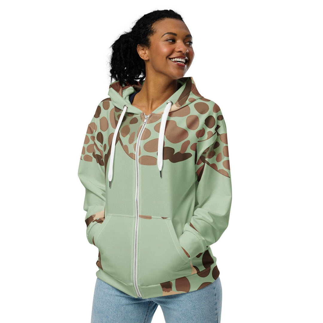 Womens Graphic Zip Hoodie Green Beige Spotted Print