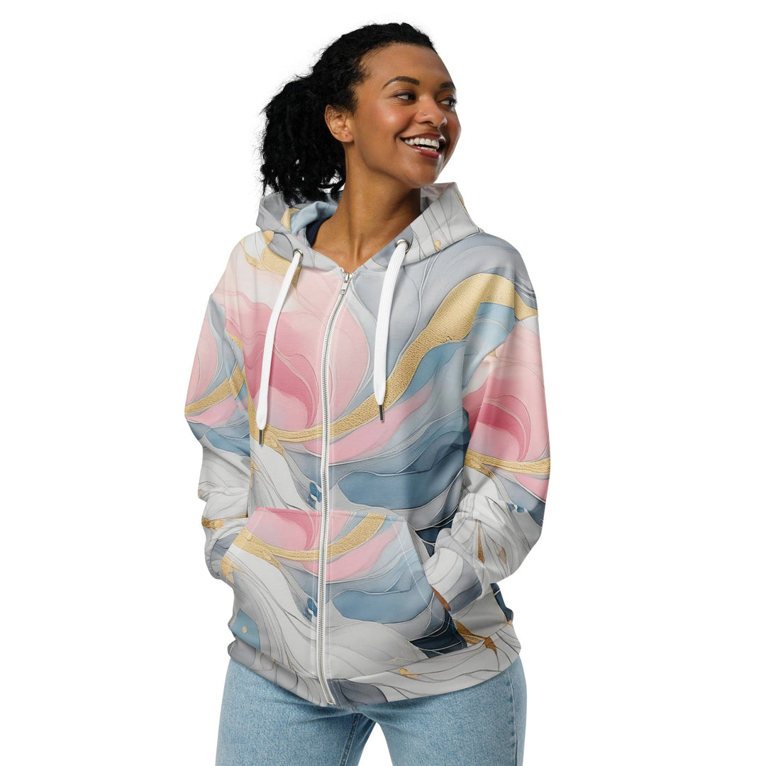 Womens Graphic Zip Hoodie Marble Cloud of Grey Pink Blue 5522