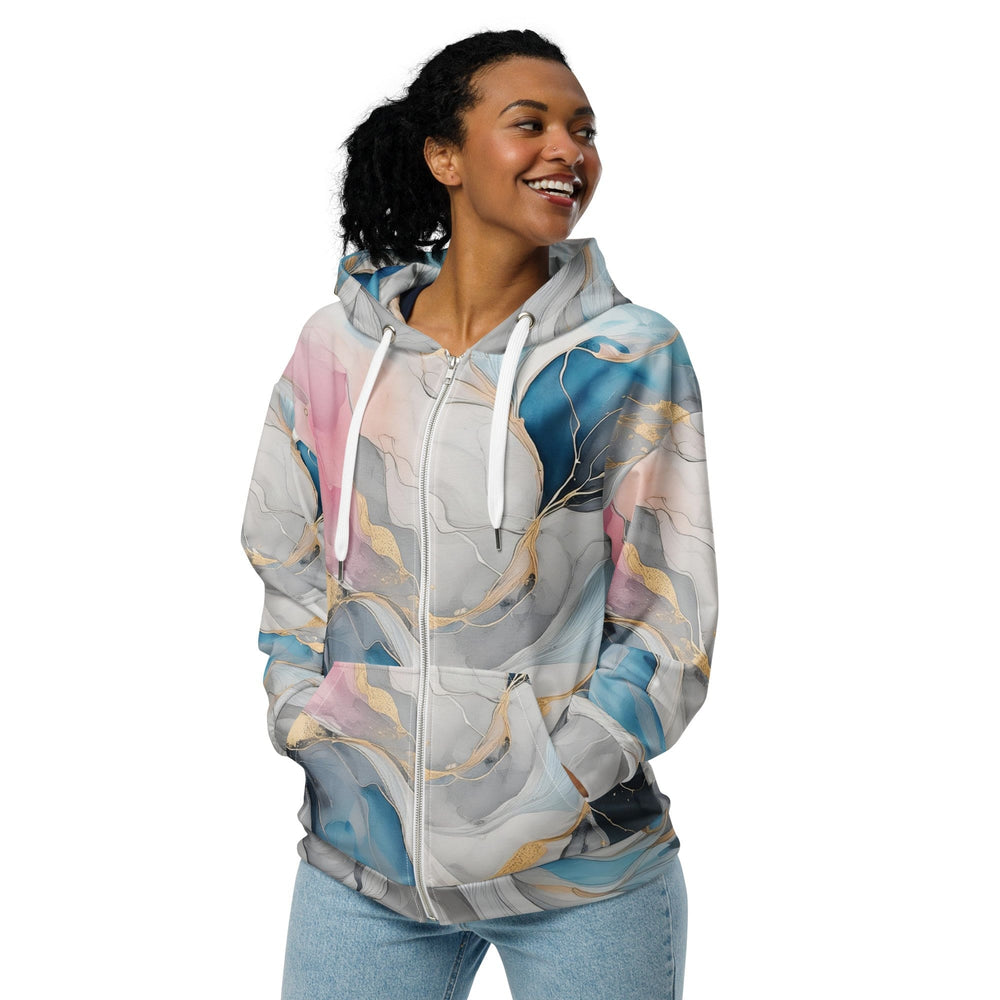 Womens Graphic Zip Hoodie Marble Cloud of Grey Pink Blue 63389