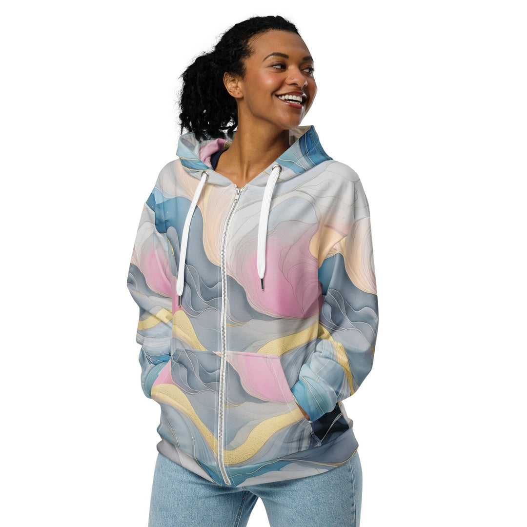 Womens Graphic Zip Hoodie Marble Cloud of Grey Pink Blue 72067