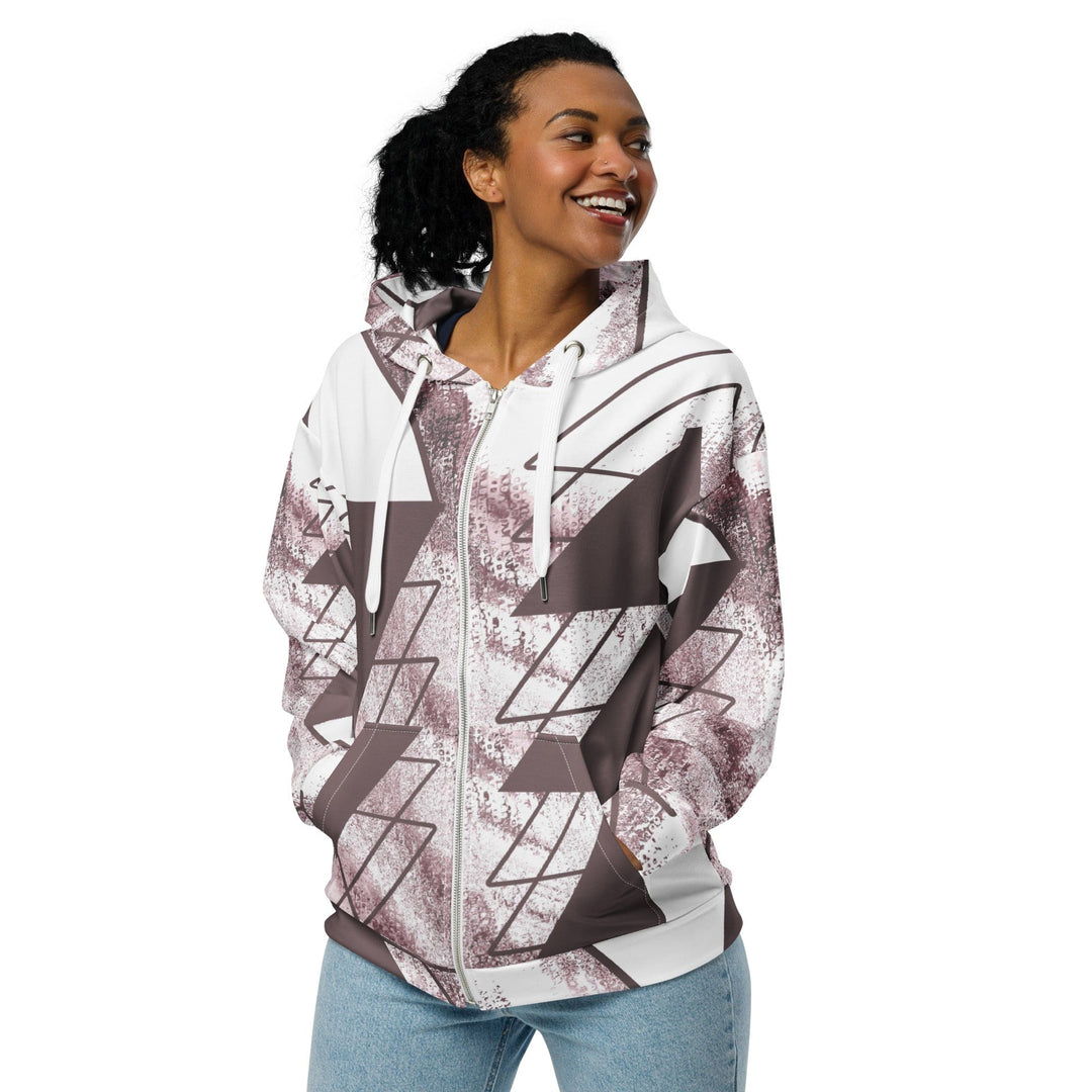 Womens Graphic Zip Hoodie Mauve Rose and White Triangular Colorblock