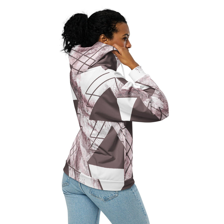 Womens Graphic Zip Hoodie Mauve Rose and White Triangular Colorblock