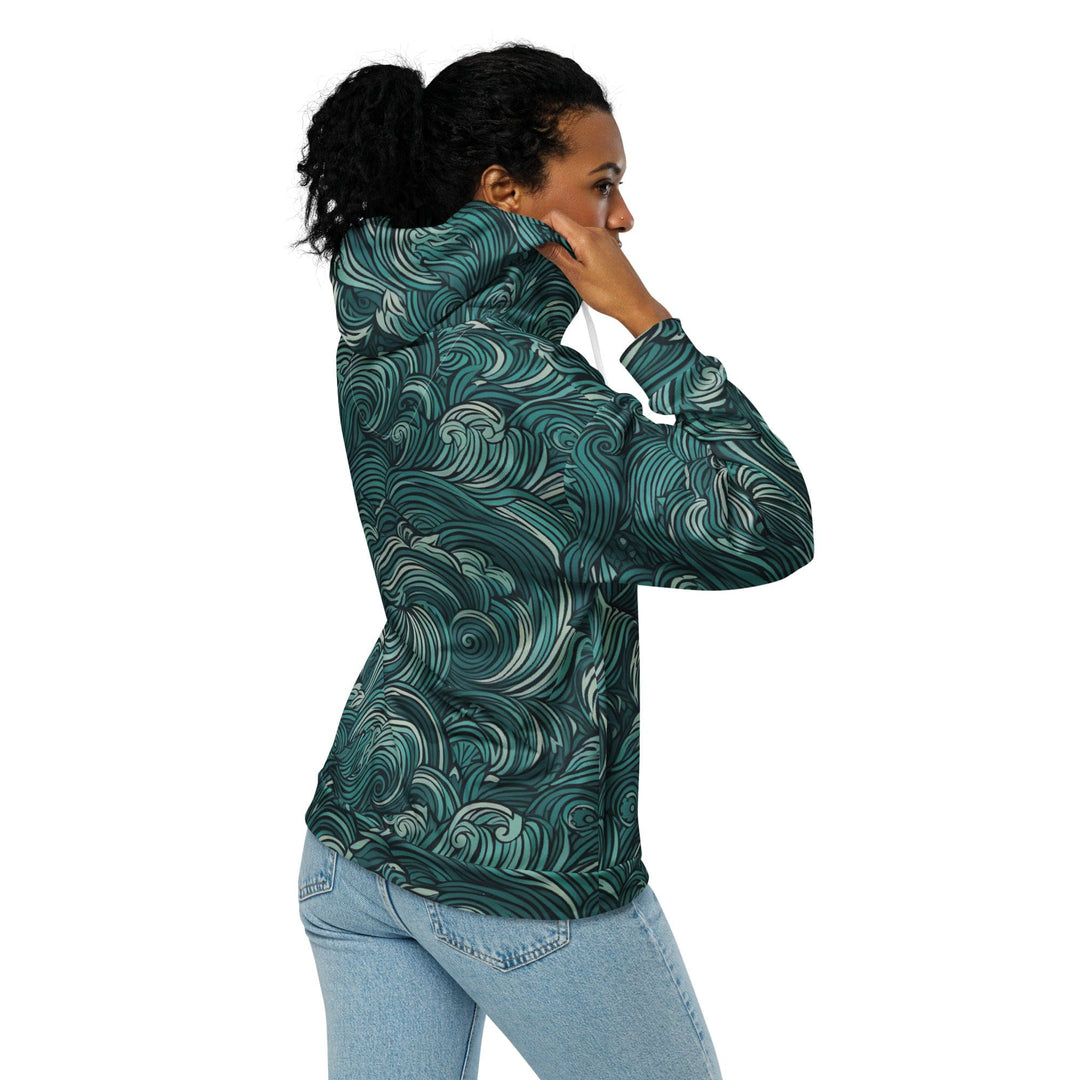 Womens Graphic Zip Hoodie Mint Green Water Wave Print