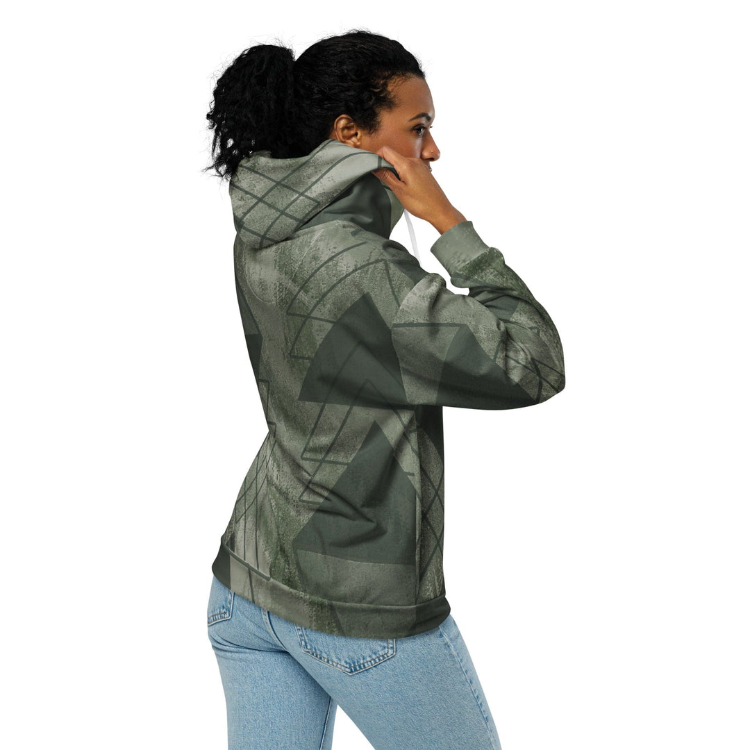 Womens Graphic Zip Hoodie Olive Green Triangular Colorblock