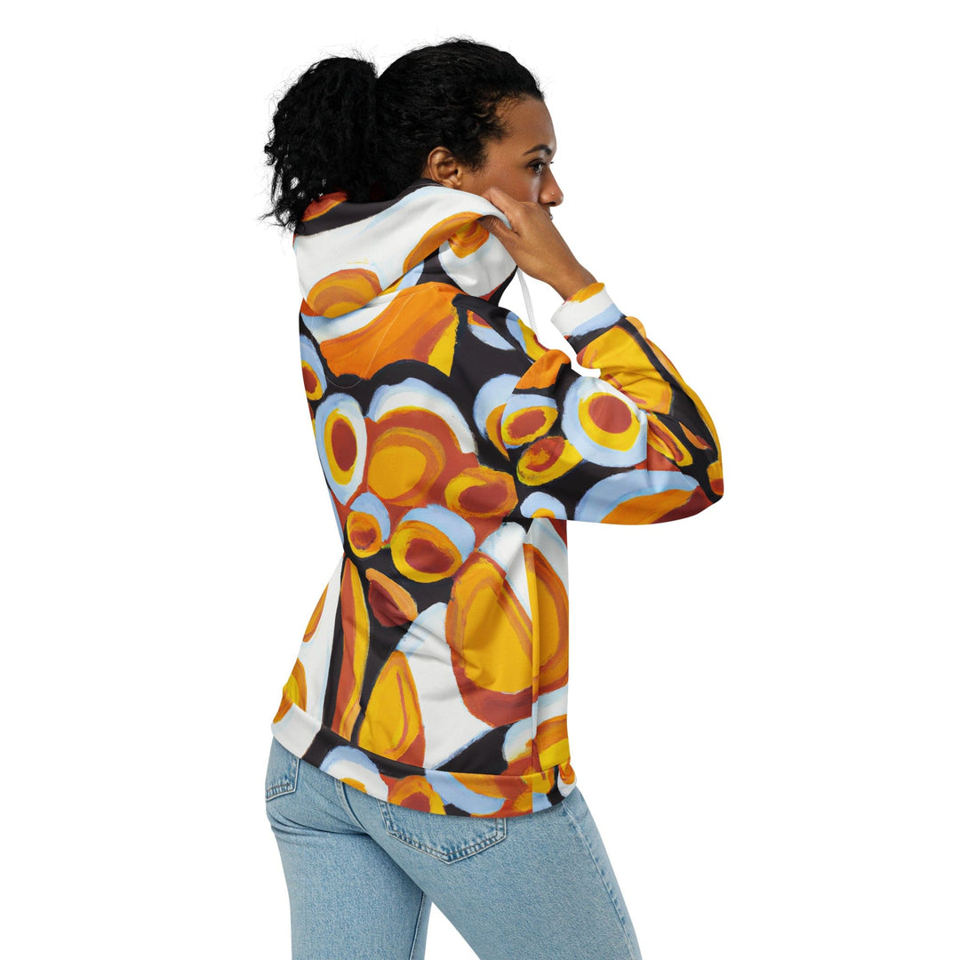 Womens Graphic Zip Hoodie Orange Black White Geometric Print Pattern