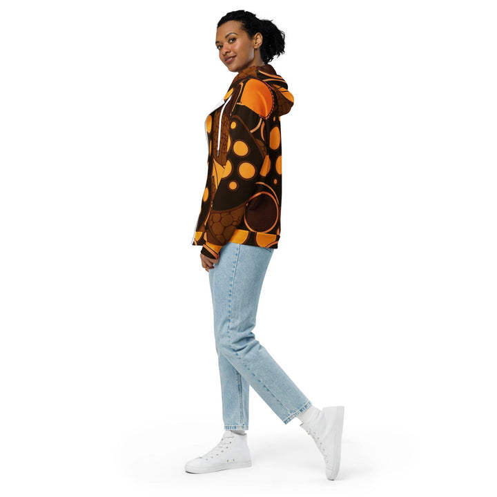 Womens Graphic Zip Hoodie Orange Brown Spotted Print