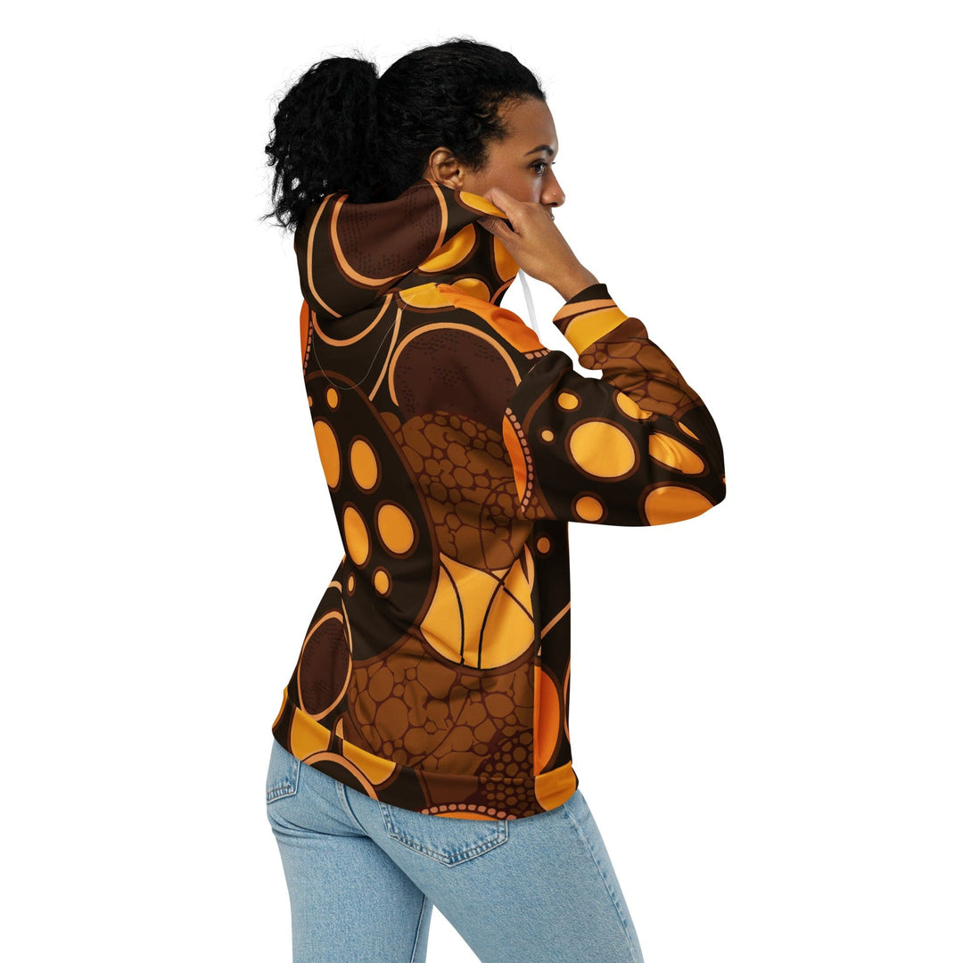 Womens Graphic Zip Hoodie Orange Brown Spotted Print