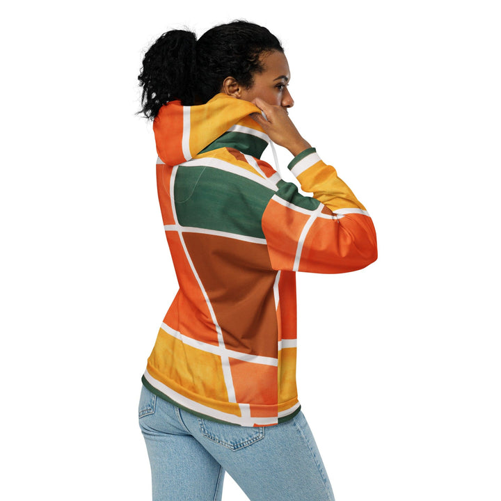 Womens Graphic Zip Hoodie Orange Green Boho Pattern