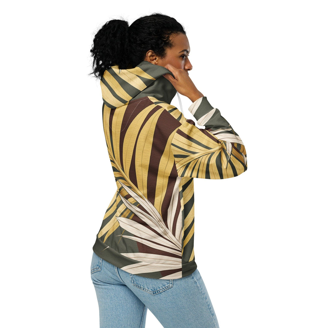 Womens Graphic Zip Hoodie Palm Tree Leaves Pattern