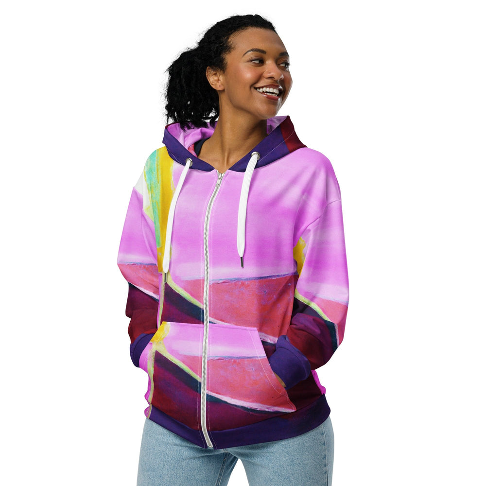 Womens Graphic Zip Hoodie Pink and Purple Pattern