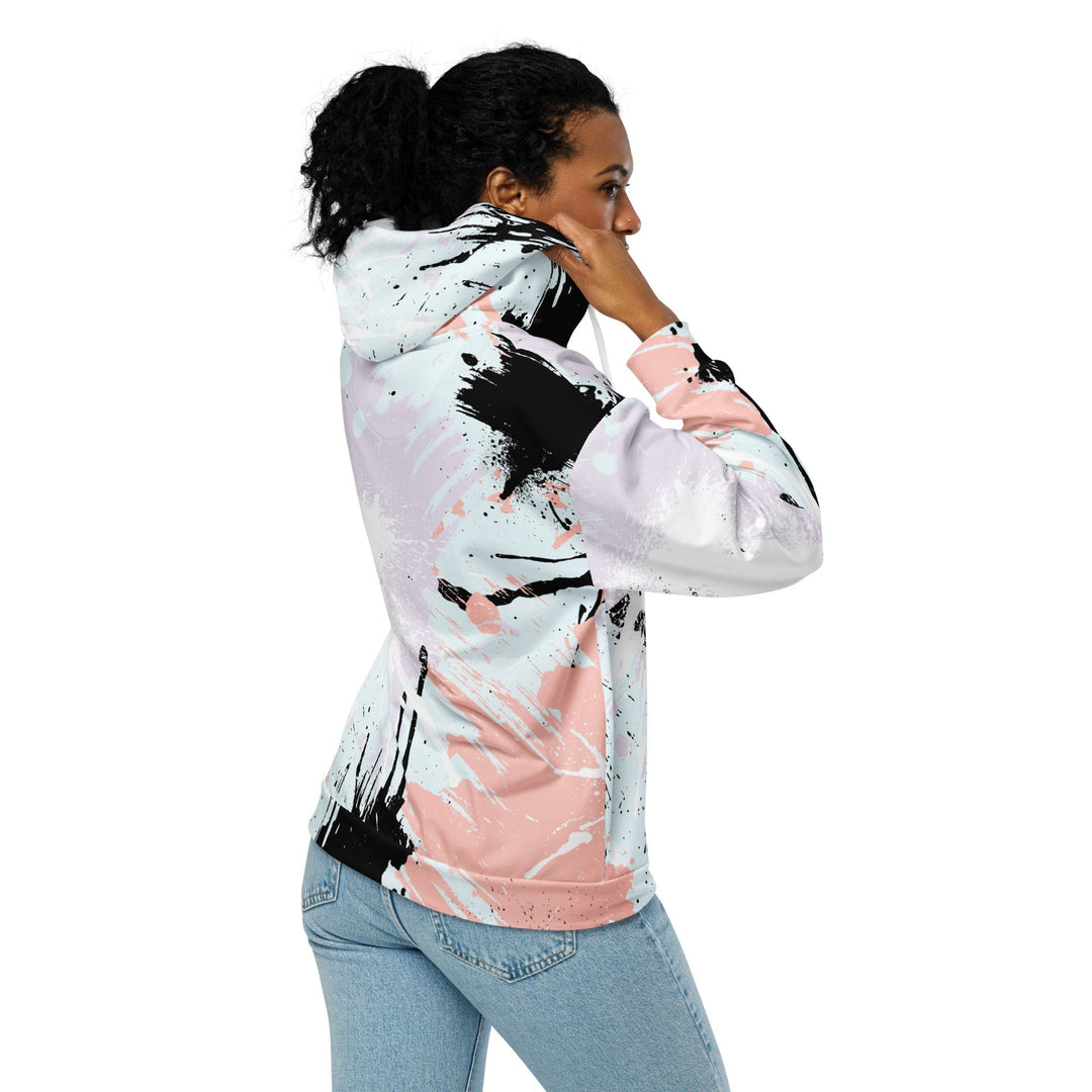 Womens Graphic Zip Hoodie Pink Black Abstract Print