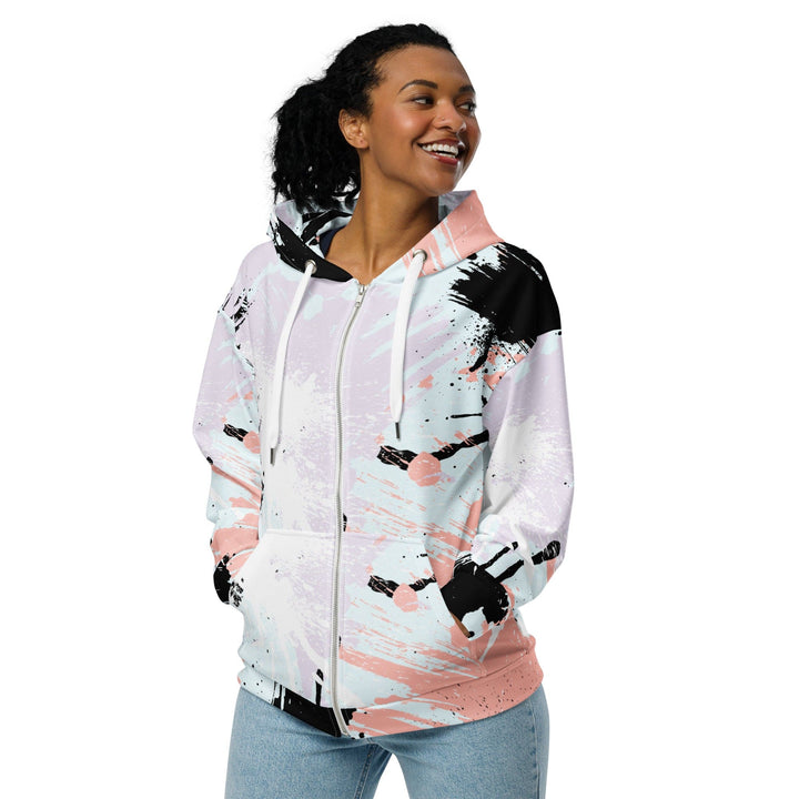 Womens Graphic Zip Hoodie Pink Black Abstract Print