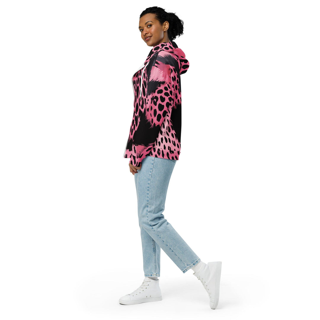 Womens Graphic Zip Hoodie Pink Black Spotted Print