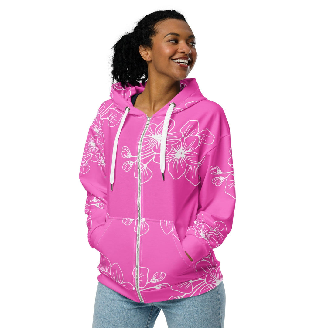 Womens Graphic Zip Hoodie Pink Floral 7022623