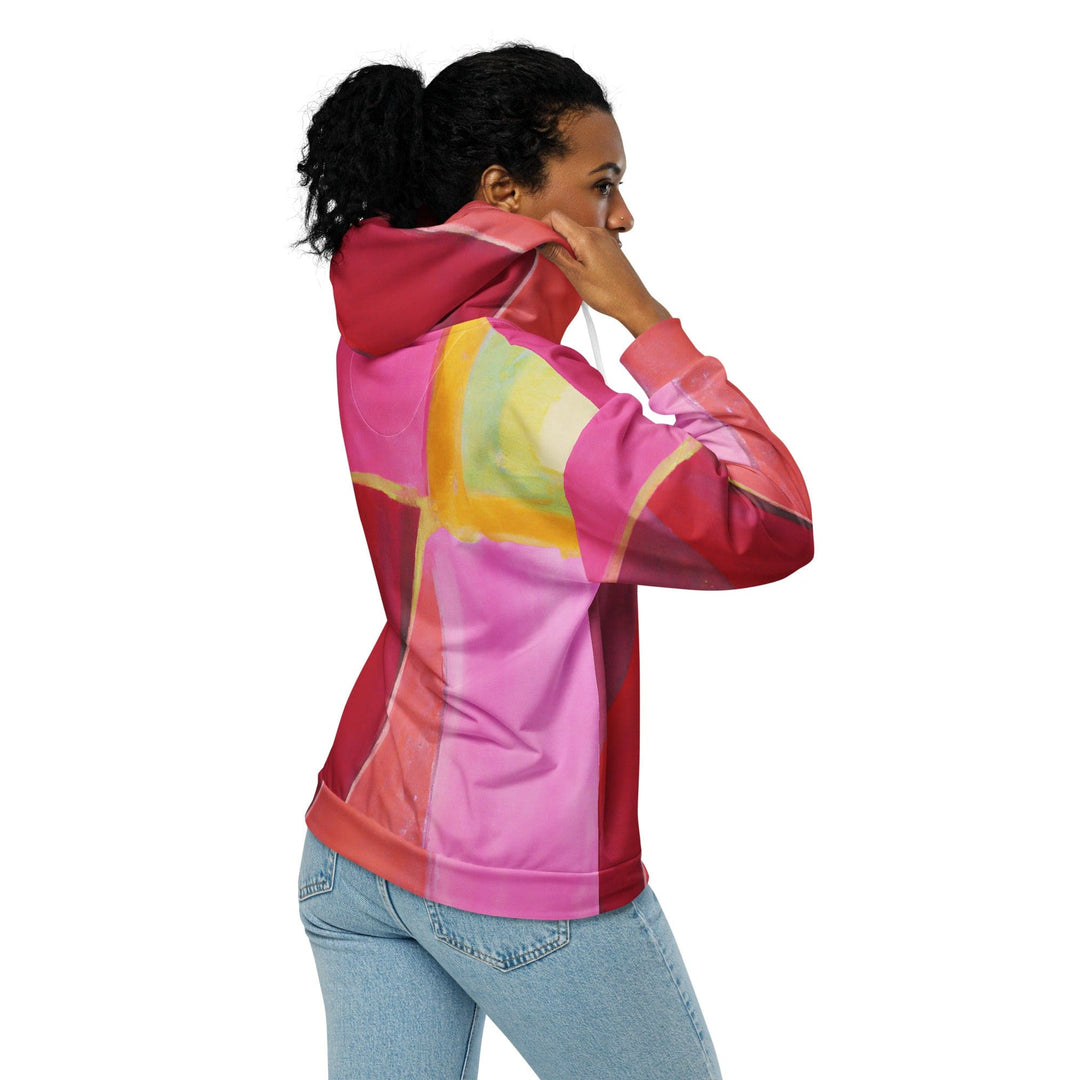 Womens Graphic Zip Hoodie Pink Mauve Red Geometric Pattern