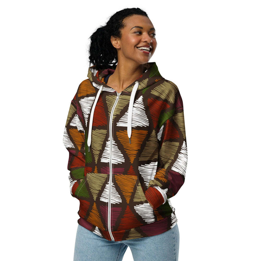 Womens Graphic Zip Hoodie Red Green Geometric Lines