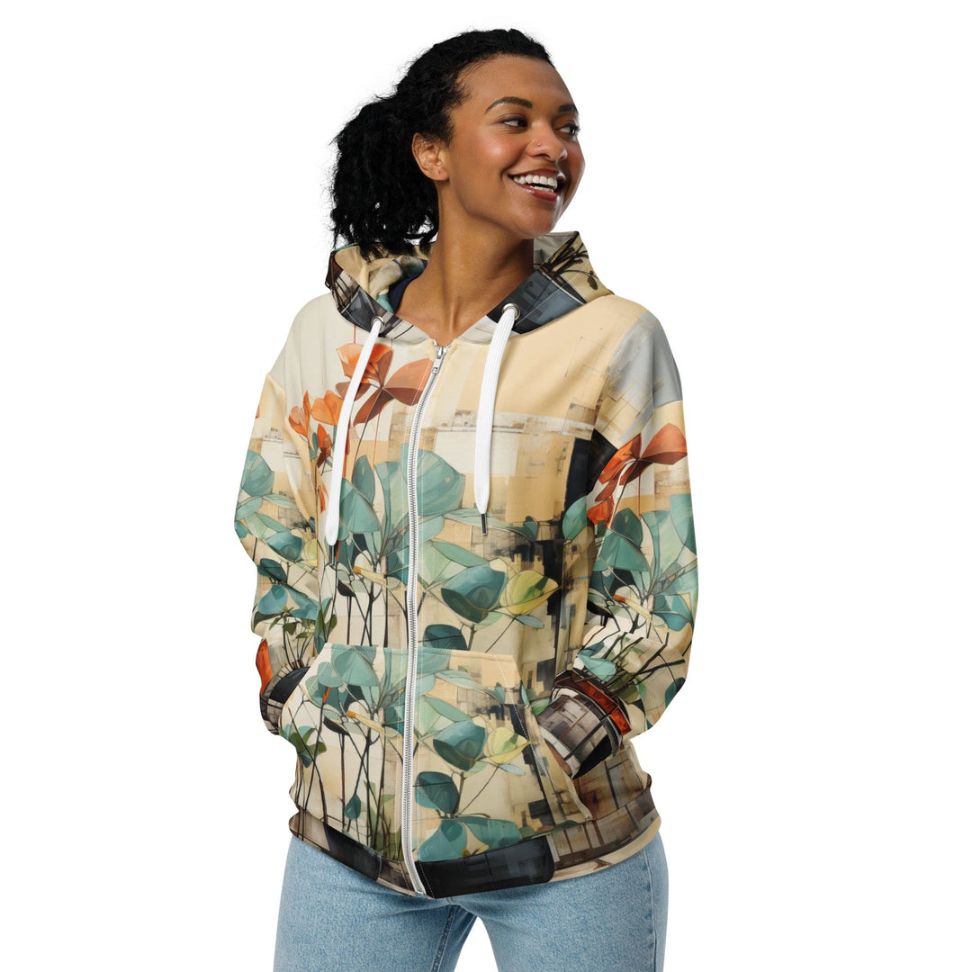 Womens Graphic Zip Hoodie Rustic Botanical Plants